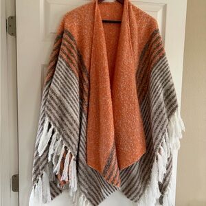 Farron Elizabeth - Orange and Gray Striped Shawl with Fringe